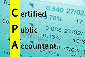 the words certified public accountant on a background of numbers and stocks