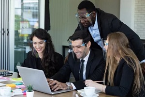 group of people working in office