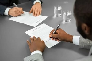 man signing a contract