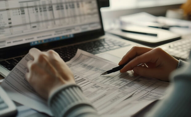 person filling personal income tax return to pay taxes online