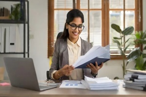 accountant showing office document auditing concept