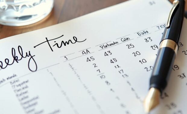 weekly time sheet with pen on a desk for task tracking