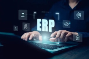 business people using a laptop with document management for ERP