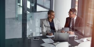 team, tablet and planning collaboration online for finance strategy or partnership