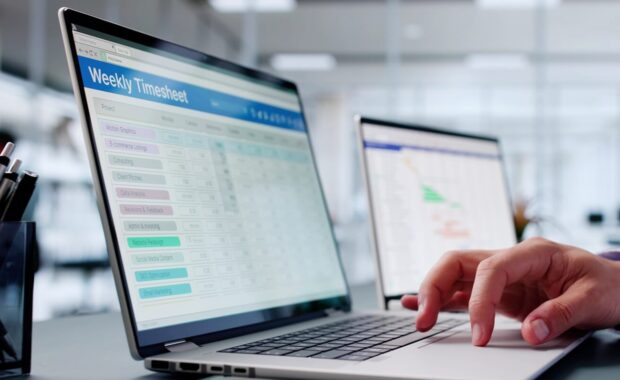 busy man in office using computer
