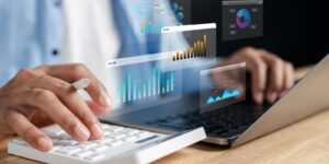 financial data analytics and accounting management system with futuristic dashboard charts