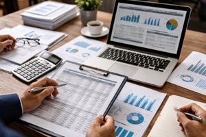 person checking office spending records