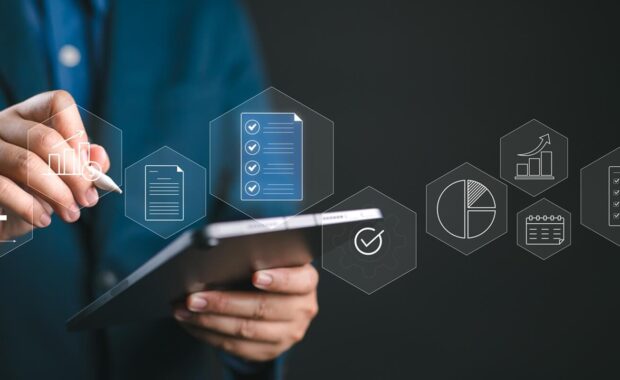 accountant showing office document auditing concept