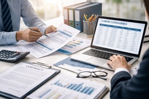 man checking the labour category sheet